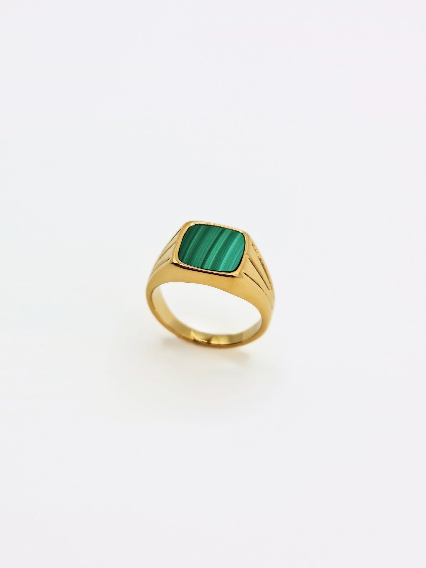 The Mason 18k Gold Plated Tarnish-Free Malachite Semi-Precious Stone Signet Ring