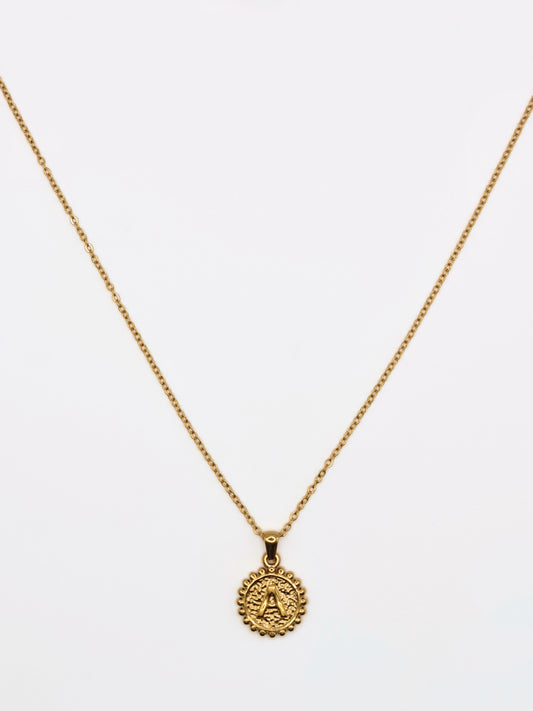 The Talisman Collection 'A' Initial 18k Gold Plated Stainless Steel Ball Trim Pendant Necklace.