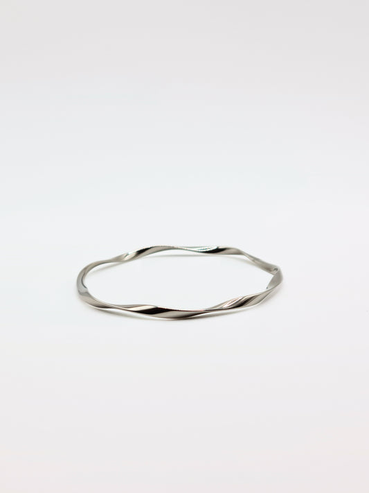 The Wesley Silver Finish Tarnish-Free Wavey Twist Fine Bangle Bracelet
