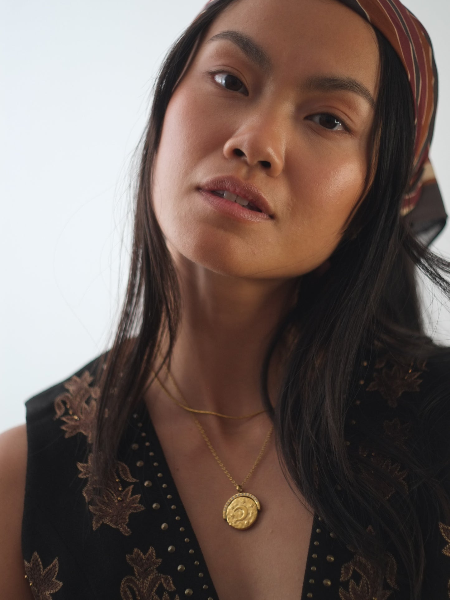 The Talisman Collection Set 18k Gold Plated Tarnish-Free Sun & Moon Crystal Spinner Pendant & Arizona Snake Chain Co-Ord Necklaces