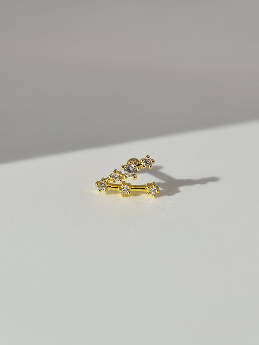 The Constellations Capricorn 18k Gold Plated Stainless Steel Cubic Zirconia Ear Climber Zodiac Star Sign Cartilage Lobe Stud Earring.