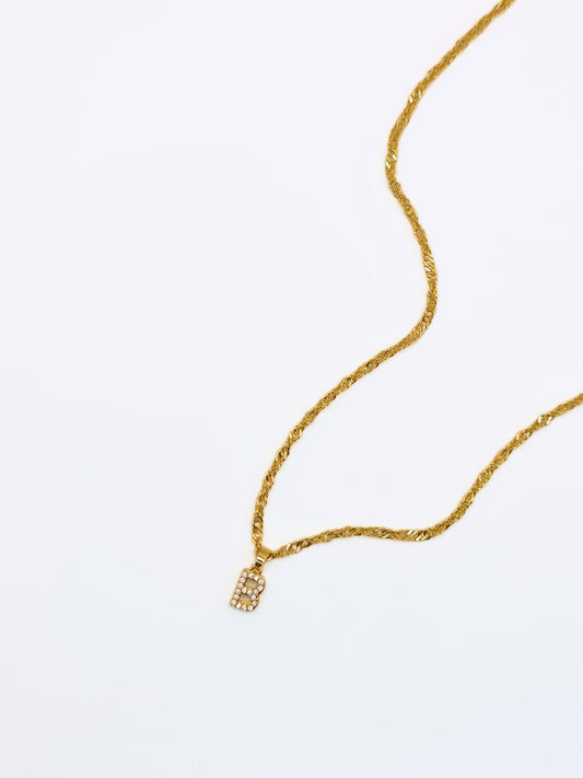 The Lottie 'B' Initial 18k Gold Plated Stainless Steel Pave Crystal Pendant Necklace