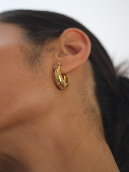 The Ovatus 18k Gold Plated Tarnish-Free Crystal Pave Oval Hoop Earrings