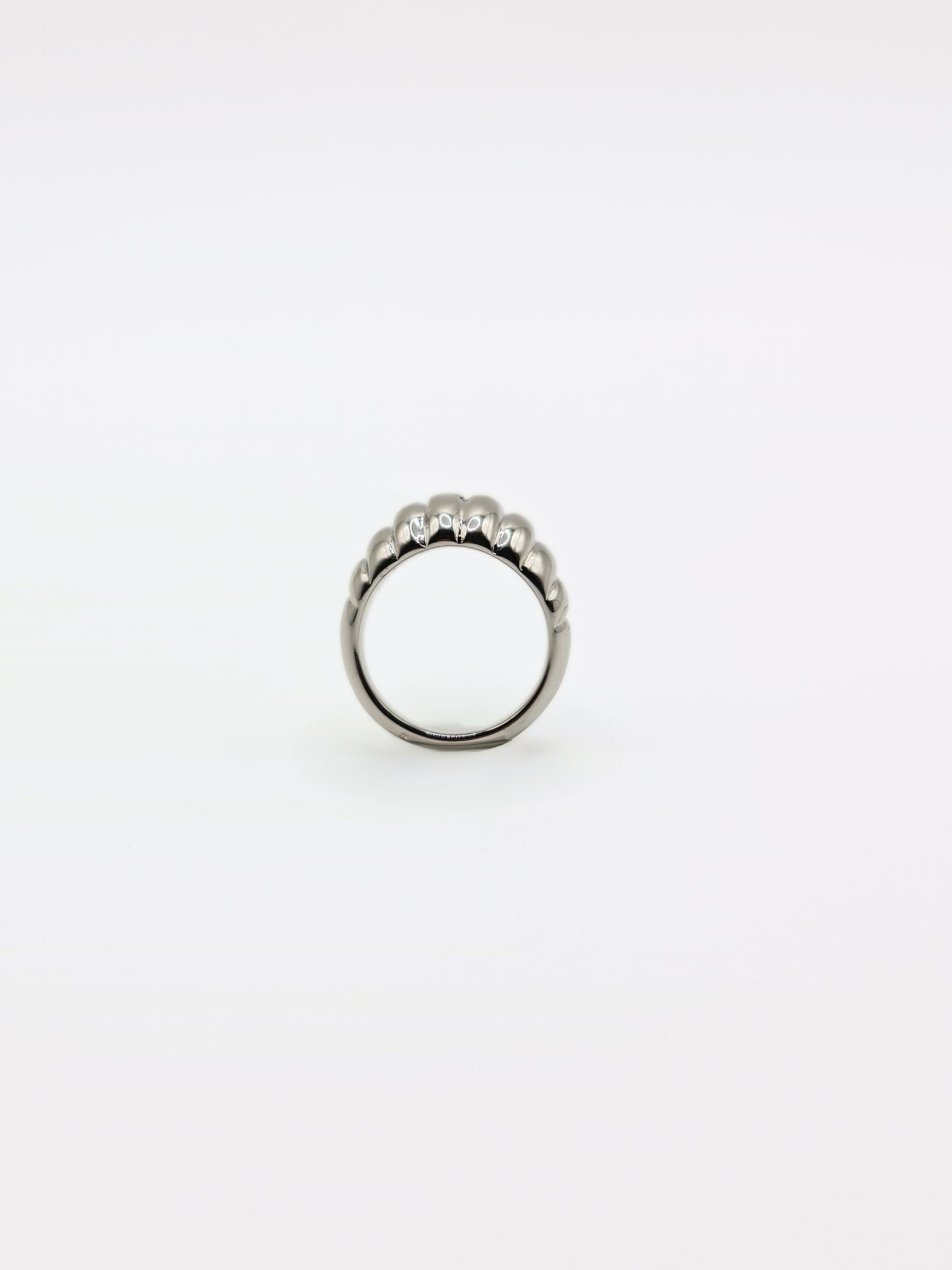 The Pendour Silver Finish Tarnish-Free Ridged Dome Ring