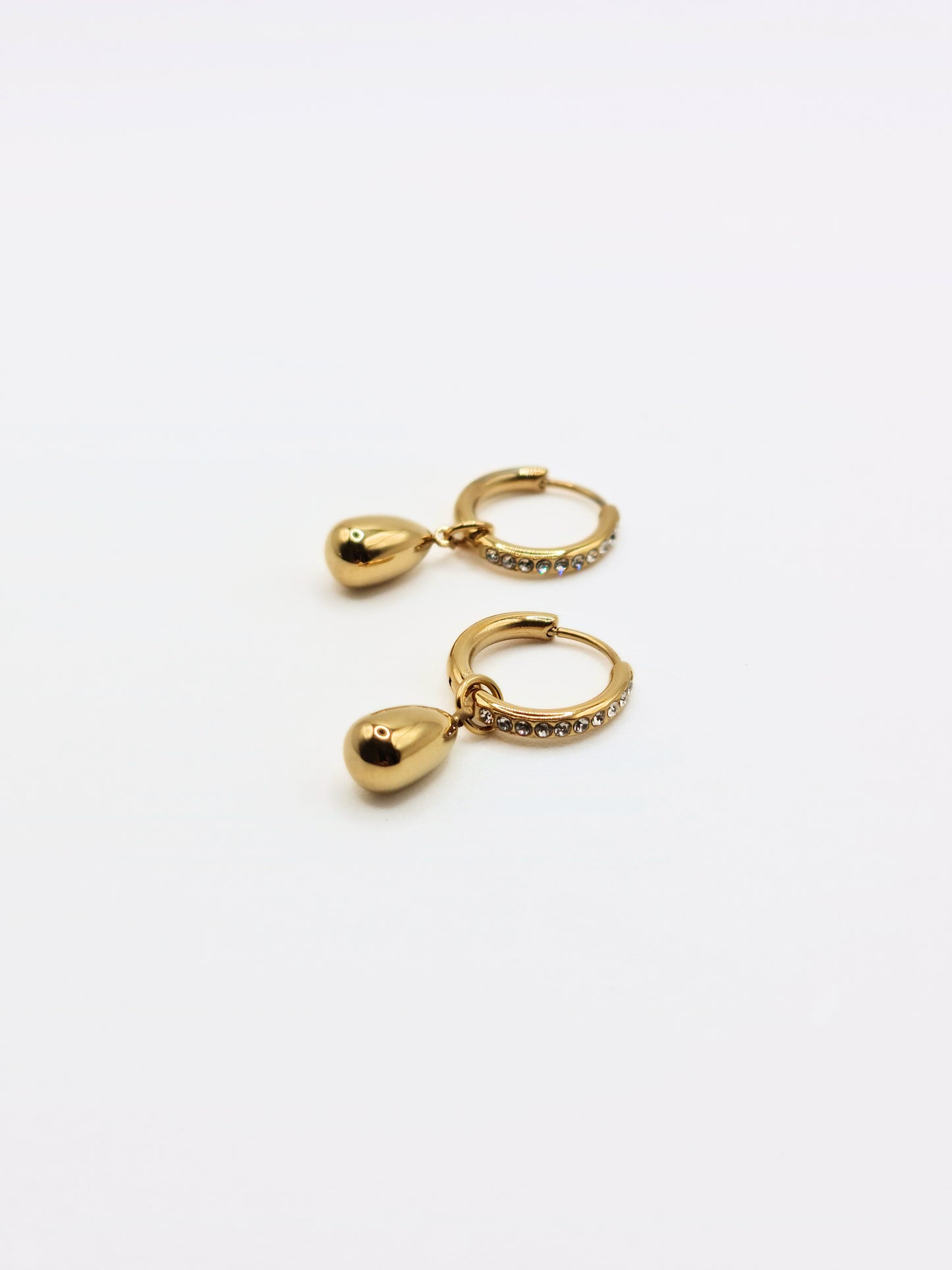 The Orbital 18k Gold Plated Tarnish-Free Ball Drop Pave Hoop Earrings