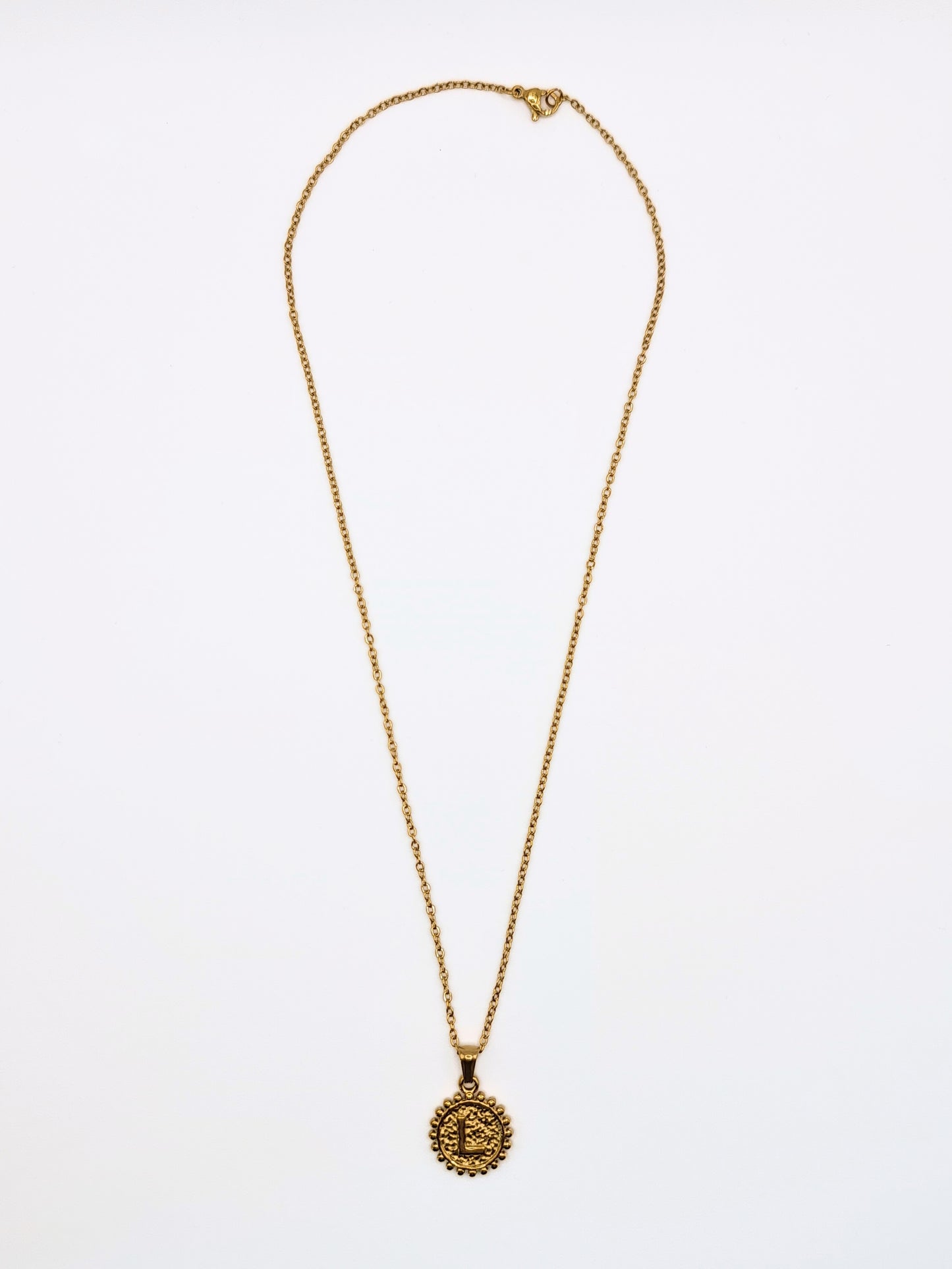 The Talisman Collection 'L' Initial 18k Gold Plated Stainless Steel Ball Trim Pendant Necklace.