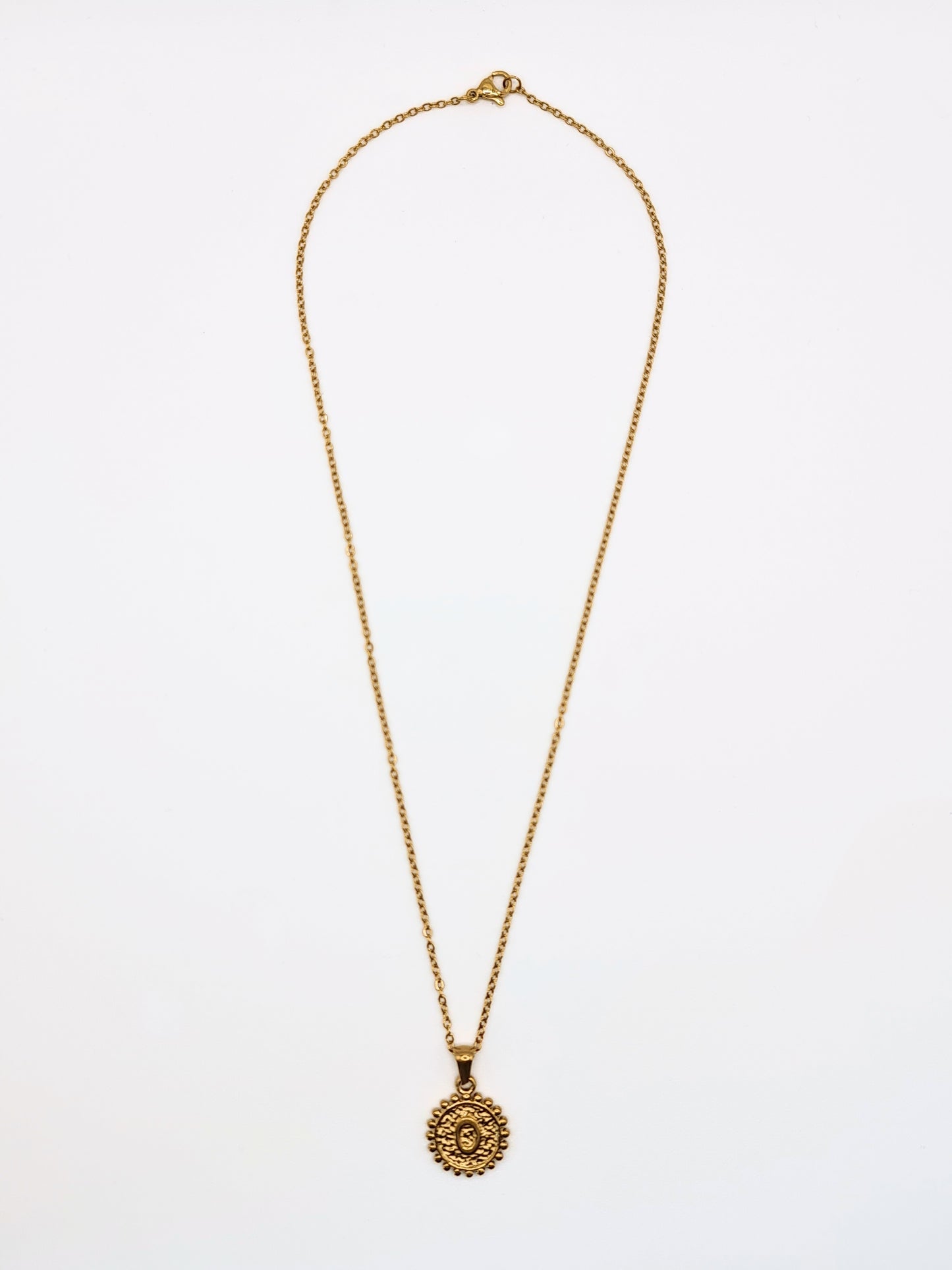 The Talisman Collection 'O' Initial 18k Gold Plated Stainless Steel Ball Trim Pendant Necklace.