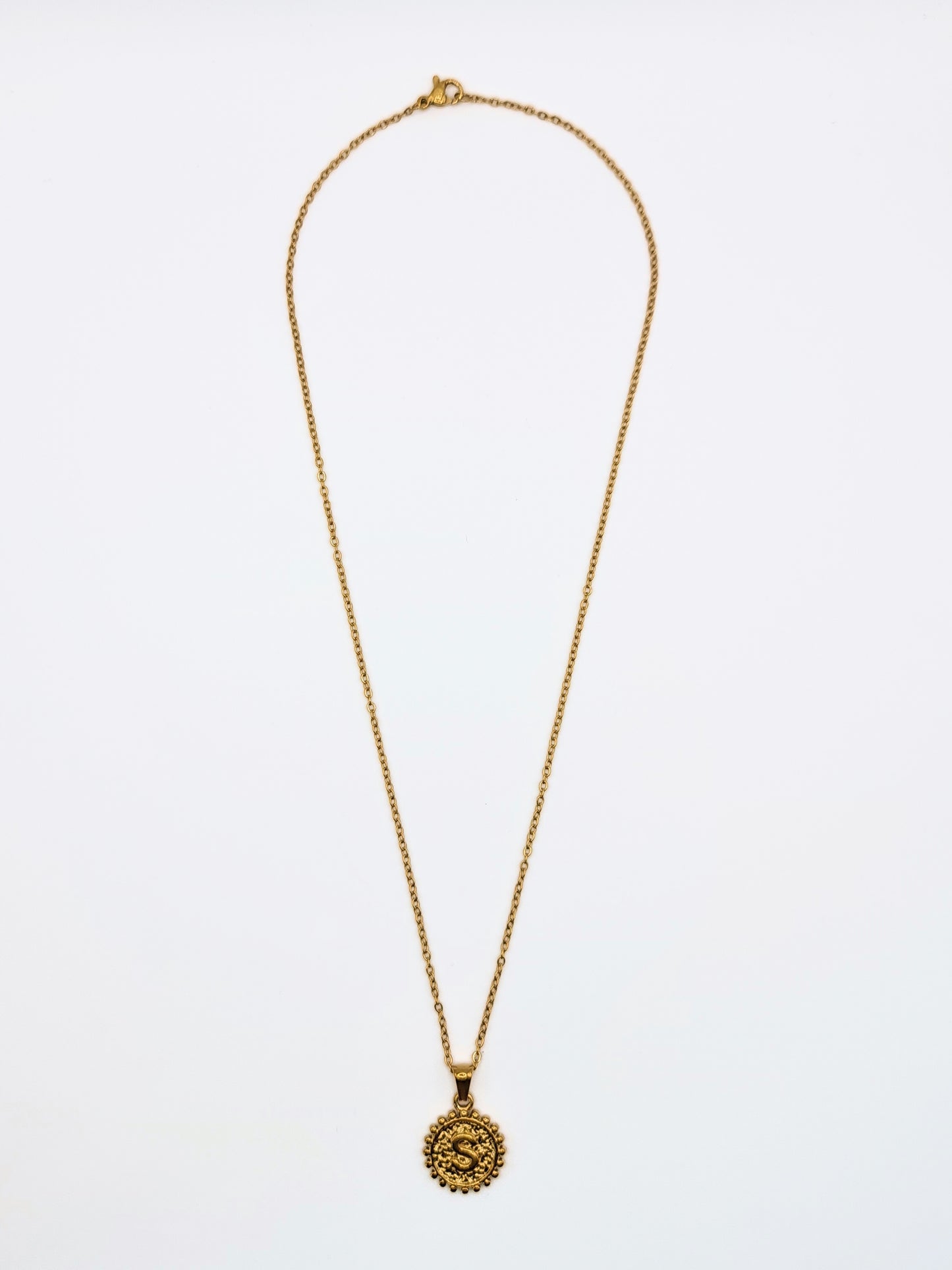 The Bali Collection 'S' Initial 18k Gold Plated Stainless Steel Ball Trim Pendant Necklace.