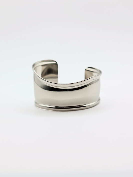 The Delphi Silver Finish Stainless Steel Abstract Cuff Bracelet