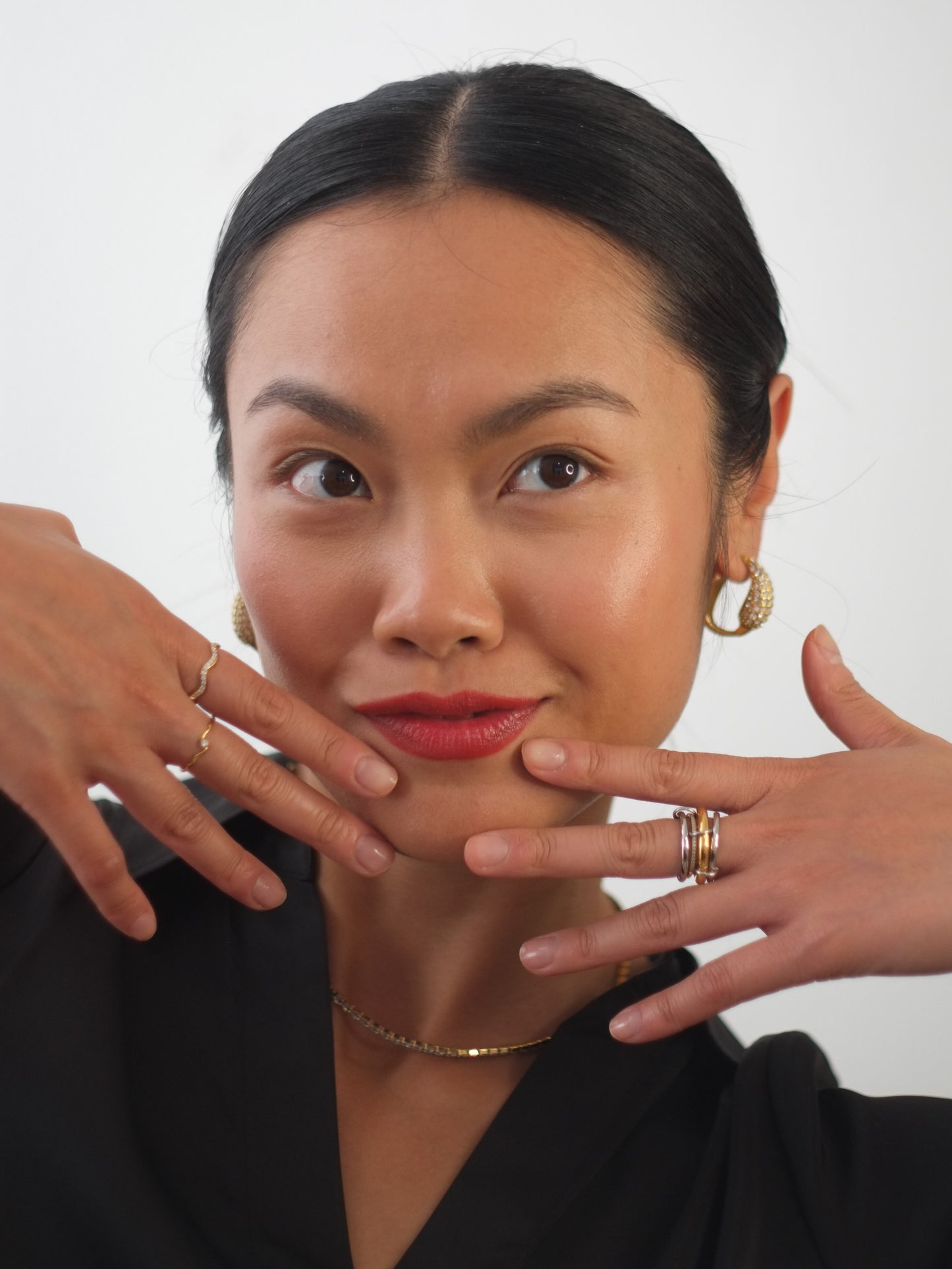 The Illusion Two Tone 18k Gold Plated Tarnish-Free Linked Crystal Pave Stacking Rings