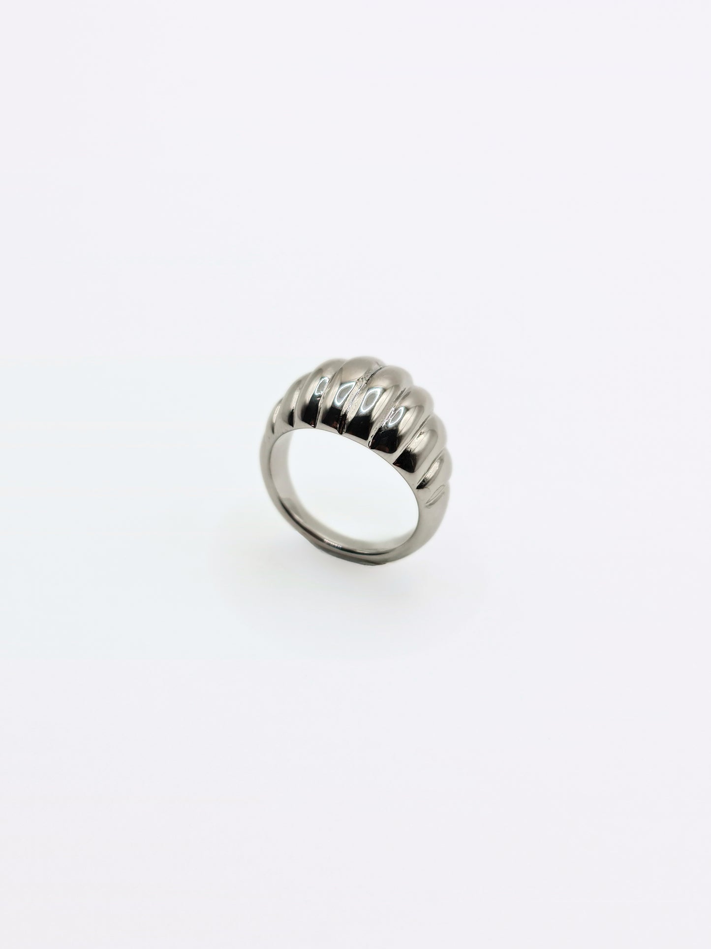 The Pendour Silver Finish Tarnish-Free Ridged Dome Ring