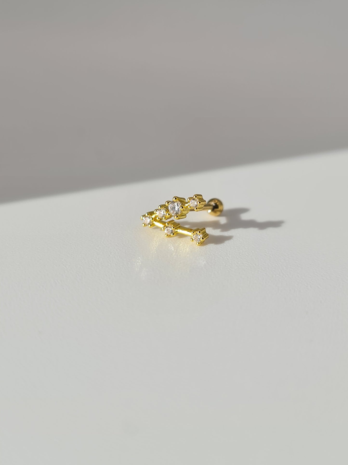 The Constellations Capricorn 18k Gold Plated Stainless Steel Cubic Zirconia Ear Climber Zodiac Star Sign Cartilage Lobe Stud Earring.