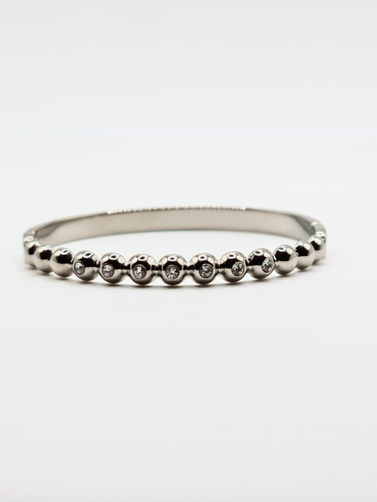 The Talisman Collection Silver Finish Tarnish-Free Beaded Crystal Bangle Bracelet