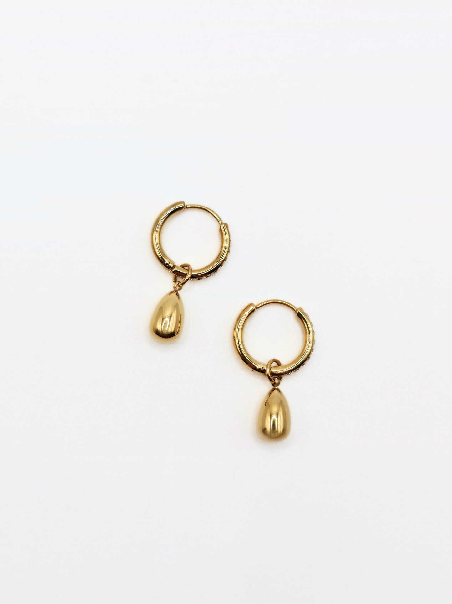 The Orbital 18k Gold Plated Tarnish-Free Ball Drop Pave Hoop Earrings