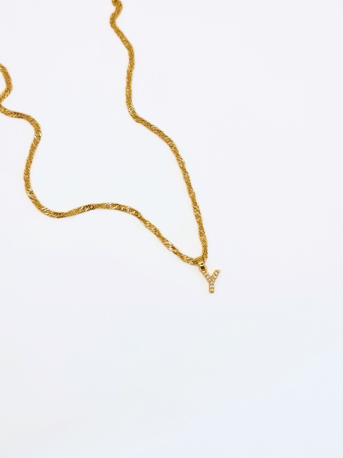 The Lottie 'Y' Initial 18k Gold Plated Stainless Steel Pave Crystal Pendant Necklace