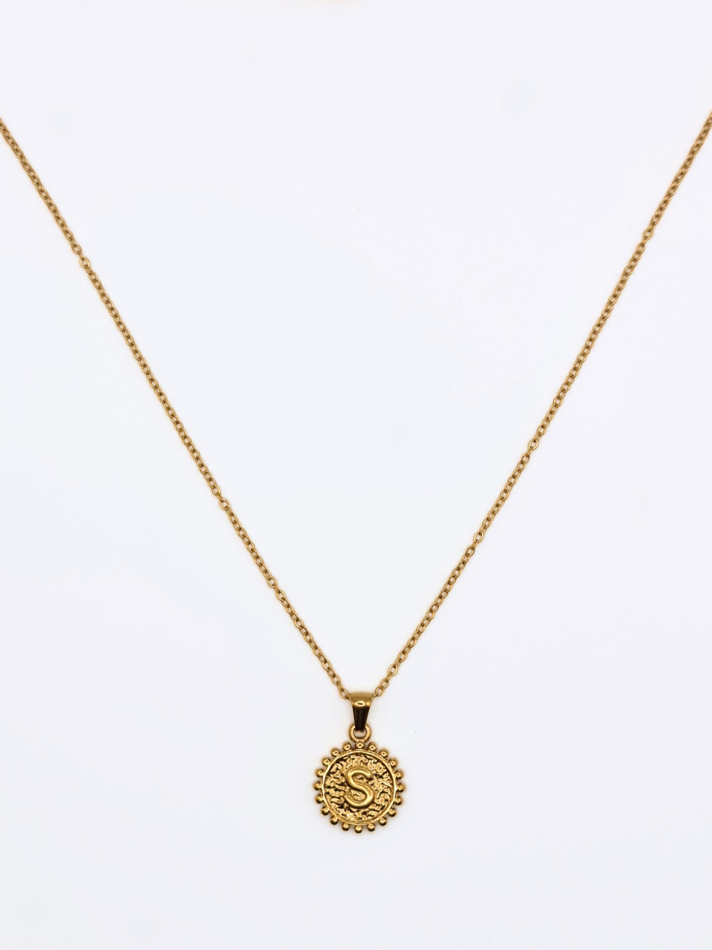 The Bali Collection 'S' Initial 18k Gold Plated Stainless Steel Ball Trim Pendant Necklace.