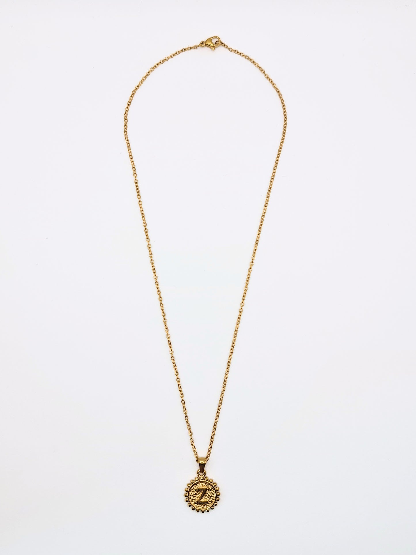 The Bali Collection 'Z' Initial 18k Gold Plated Stainless Steel Ball Trim Pendant Necklace.