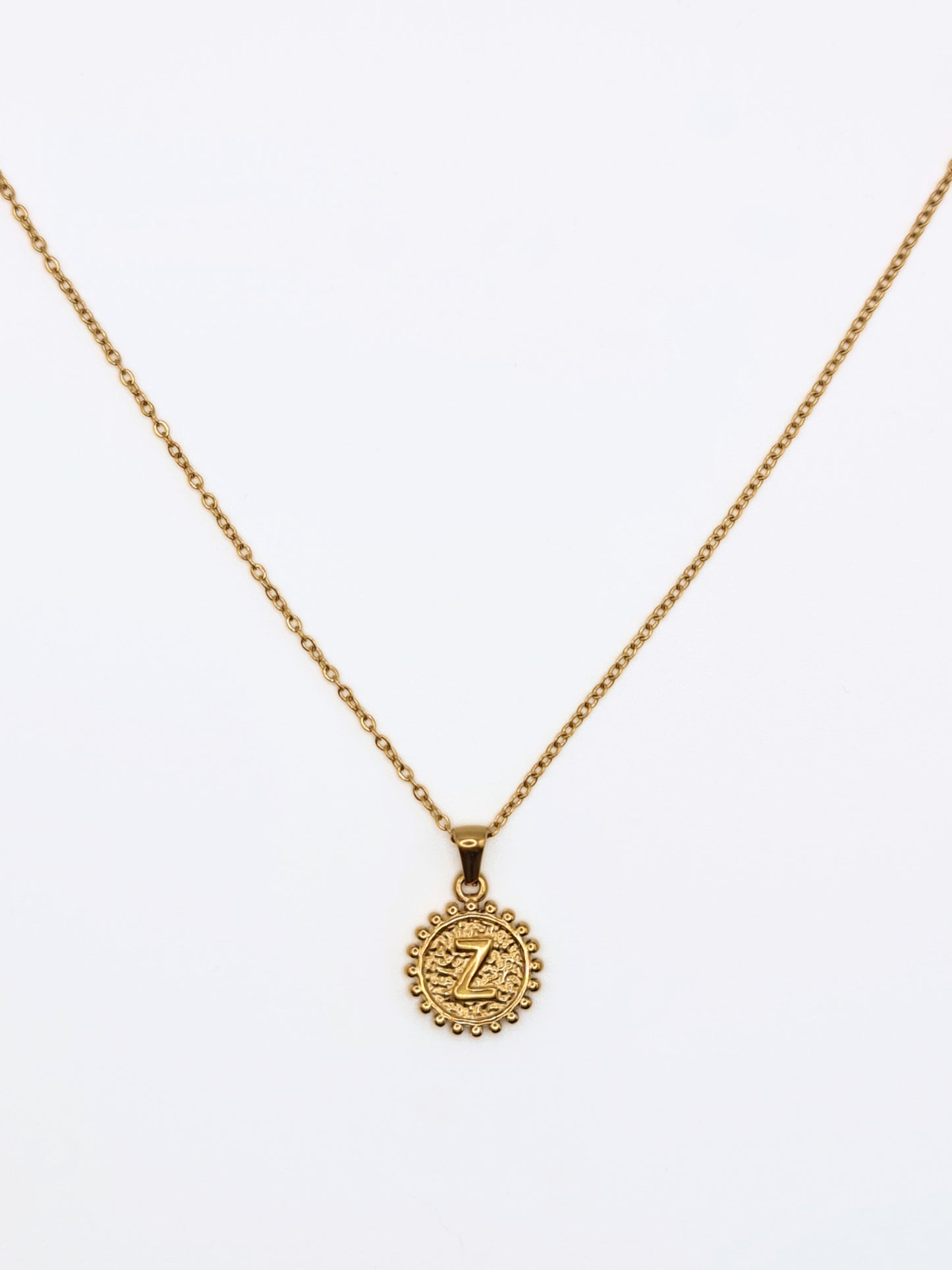 The Bali Collection 'Z' Initial 18k Gold Plated Stainless Steel Ball Trim Pendant Necklace.