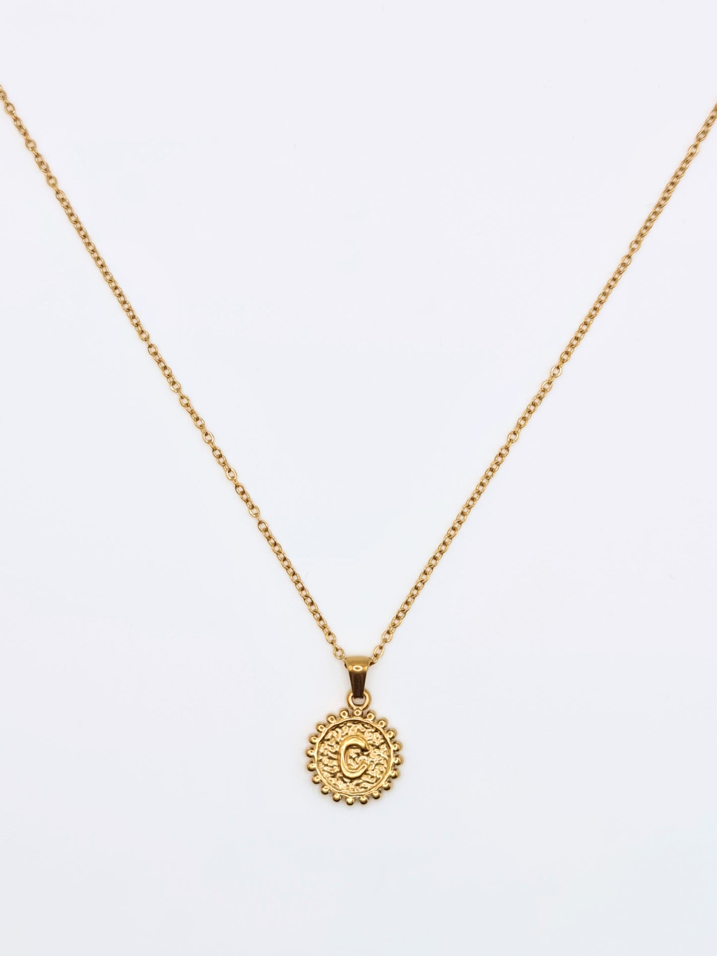 The Talisman Collection 'C' Initial 18k Gold Plated Stainless Steel Ball Trim Pendant Necklace.