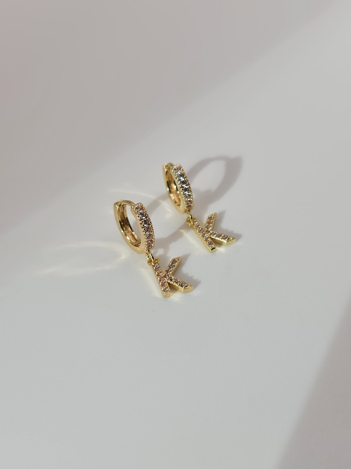 The Lana 'K' Initial 18k Gold Plated Stainless Steel Crystal Drop Hoop Earring