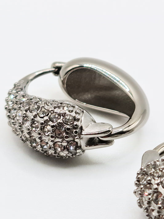 The Corinthos Silver Finish Tarnish-Free Crystal Pave Abstract Hoop Earrings
