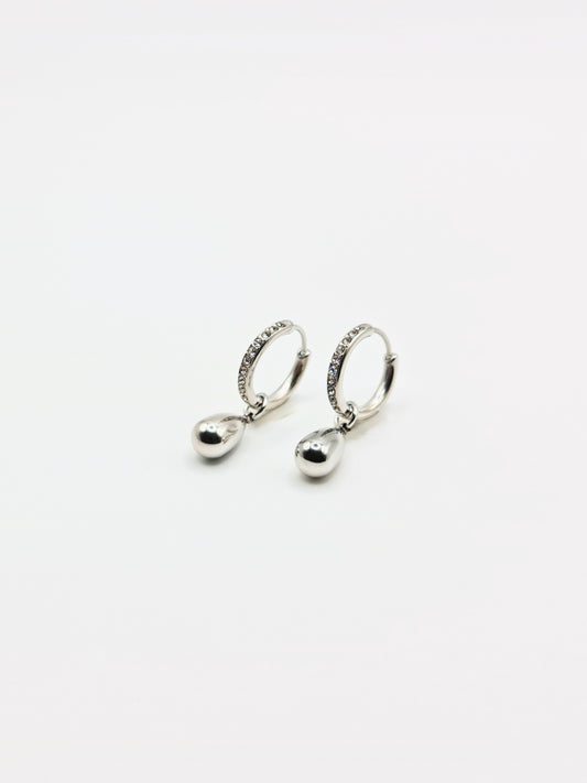 The Orbital Silver Finish Tarnish-Free Ball Drop Pave Hoop Earrings