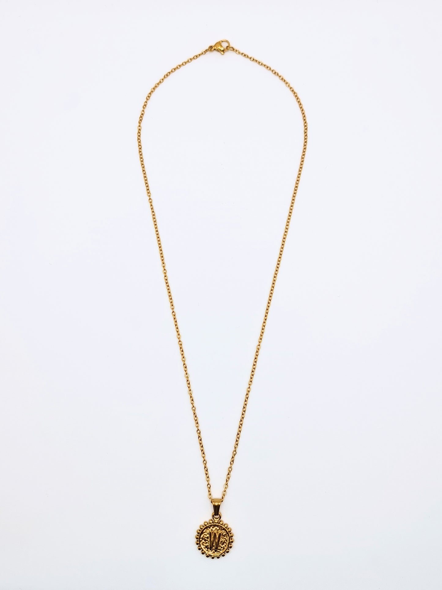 The Bali Collection 'W' Initial 18k Gold Plated Stainless Steel Ball Trim Pendant Necklace.