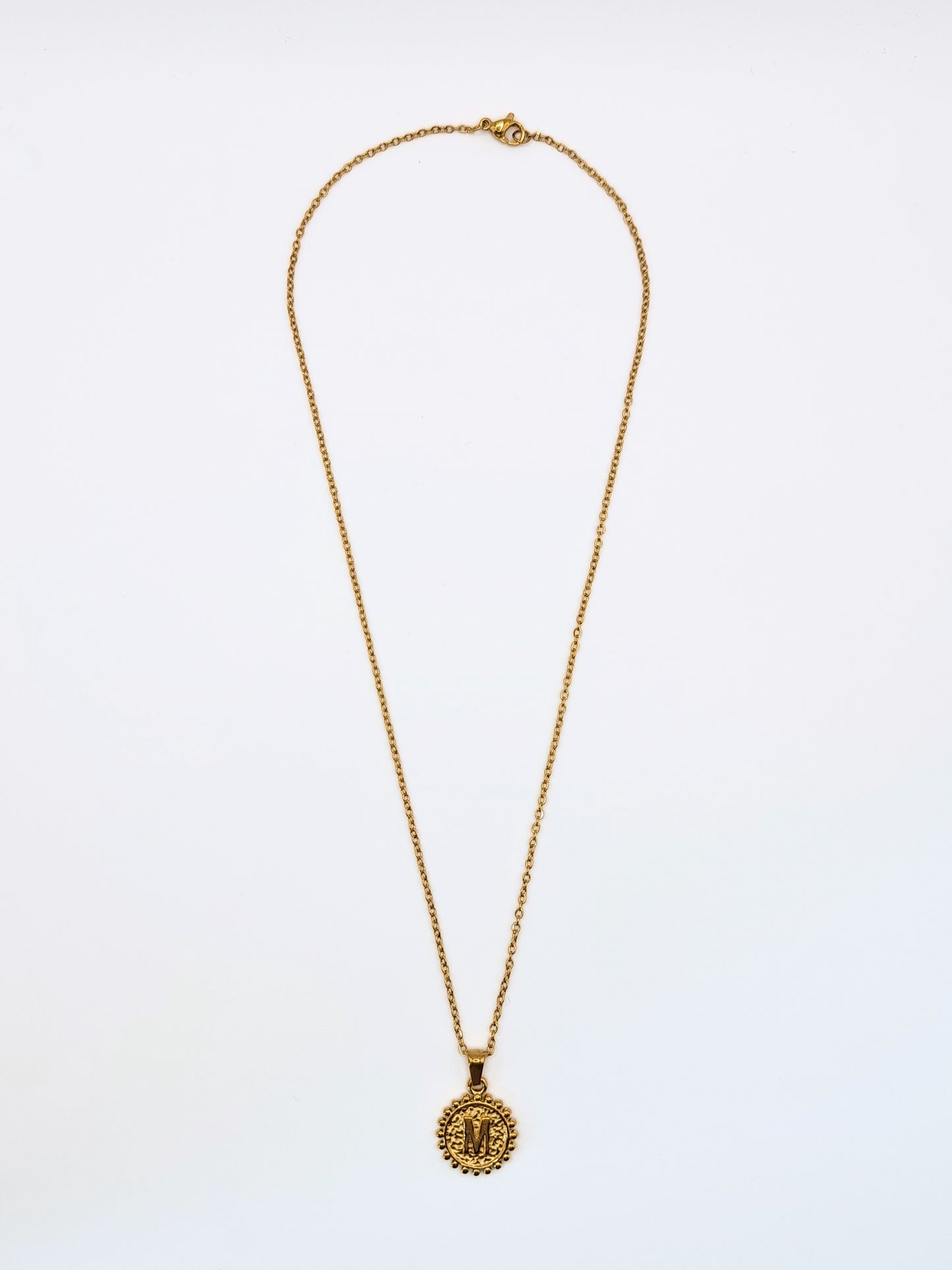 The Talisman Collection 'M' Initial 18k Gold Plated Stainless Steel Ball Trim Pendant Necklace.