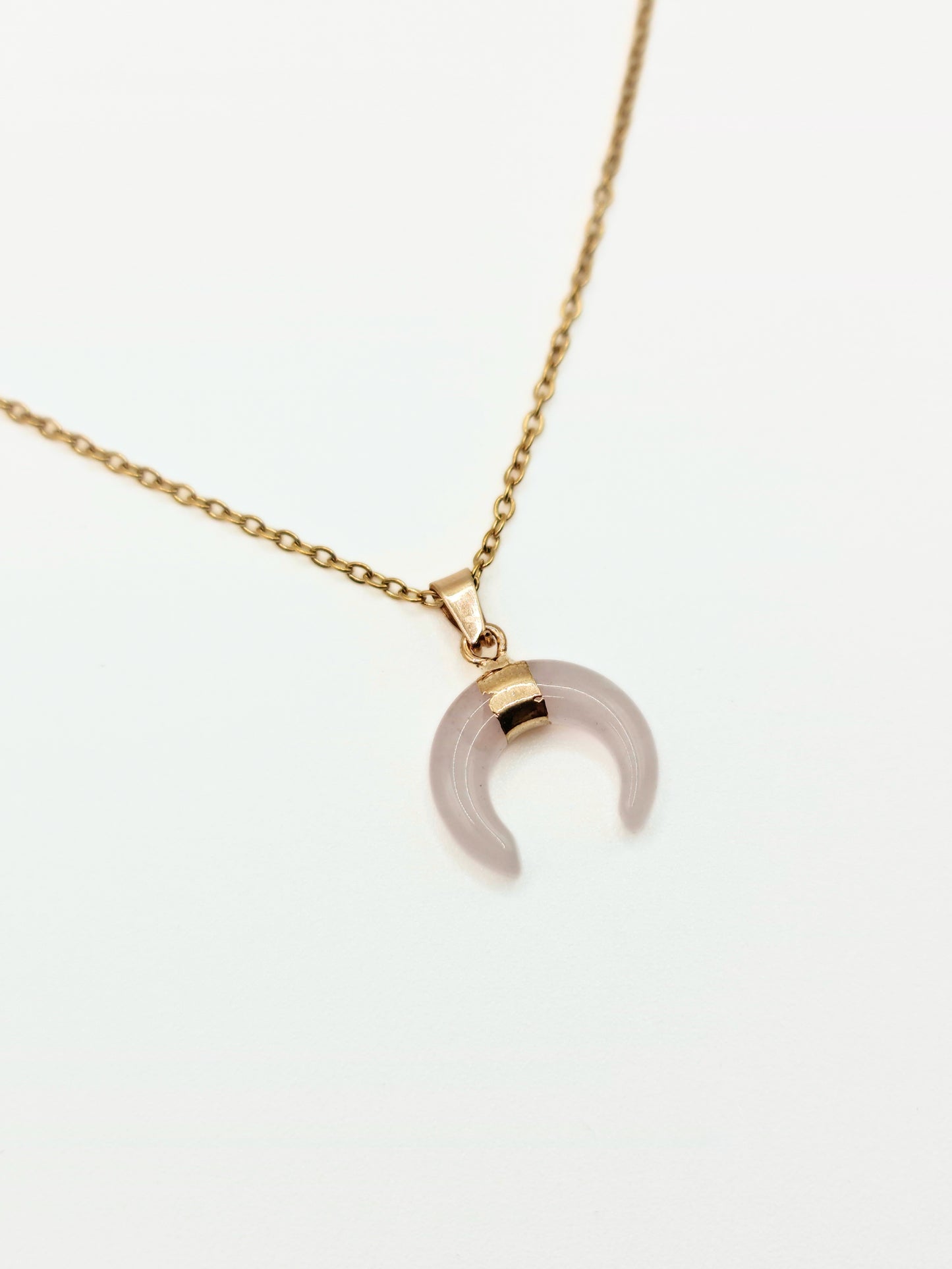 The Talisman Collection Rose Quartz 18k Gold Plated Semi Precious Gemstone Horn Moon Pendant Necklace