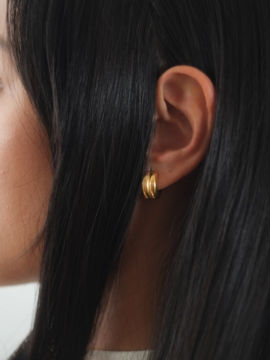 The Barrel 18k Gold Plated Tarnish-Free Ridged Hoop Earrings