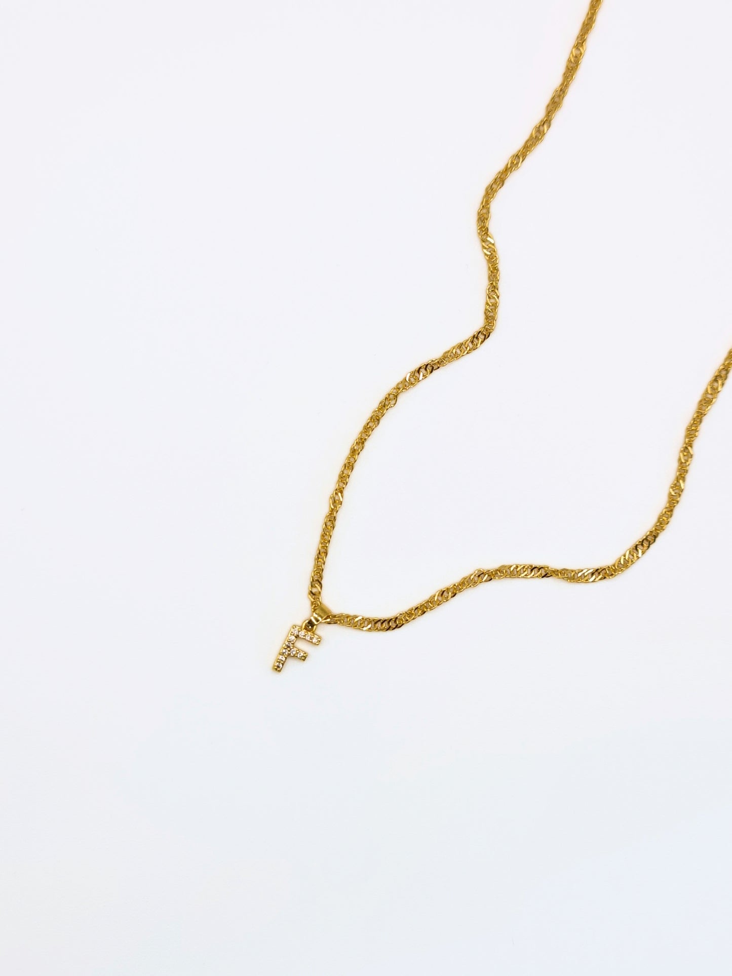 The Lottie 'F' Initial 18k Gold Plated Stainless Steel Pave Crystal Pendant Necklace