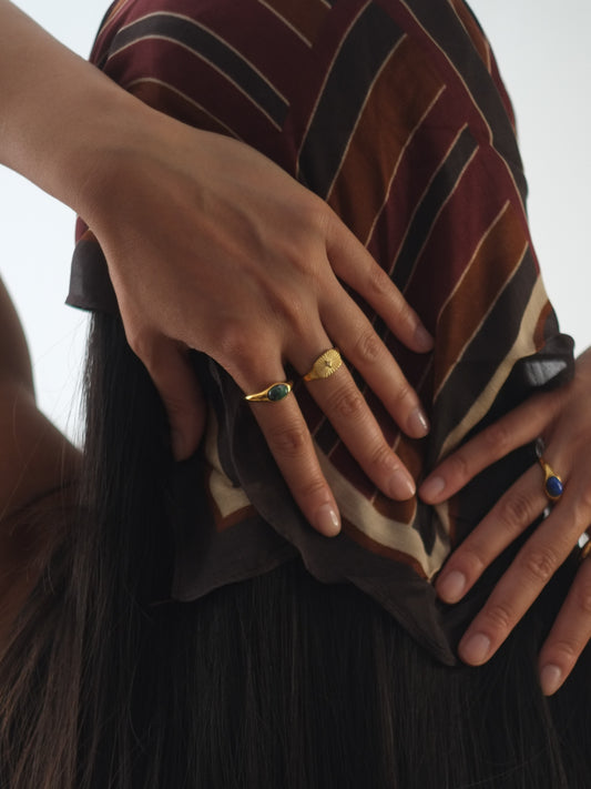 The Talisman Collection 18k Gold Plated Tarnish-Free Unakite Semi-Precious Stone Ring