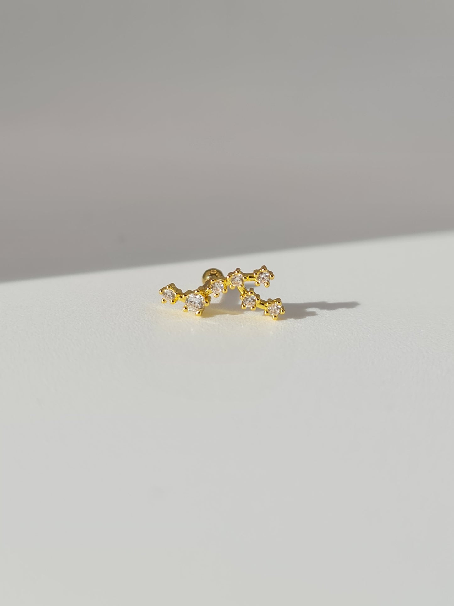 The Constellations Virgo 18k Gold Plated Stainless Steel Cubic Zirconia Ear Climber Zodiac Star Sign Cartilage Lobe Stud Earring.