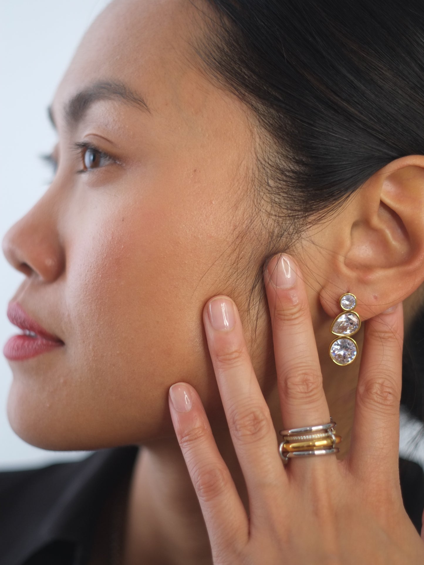 The Quartz 18k Gold Plated Tarnish-Free Bezel Crystal Stud Earrings
