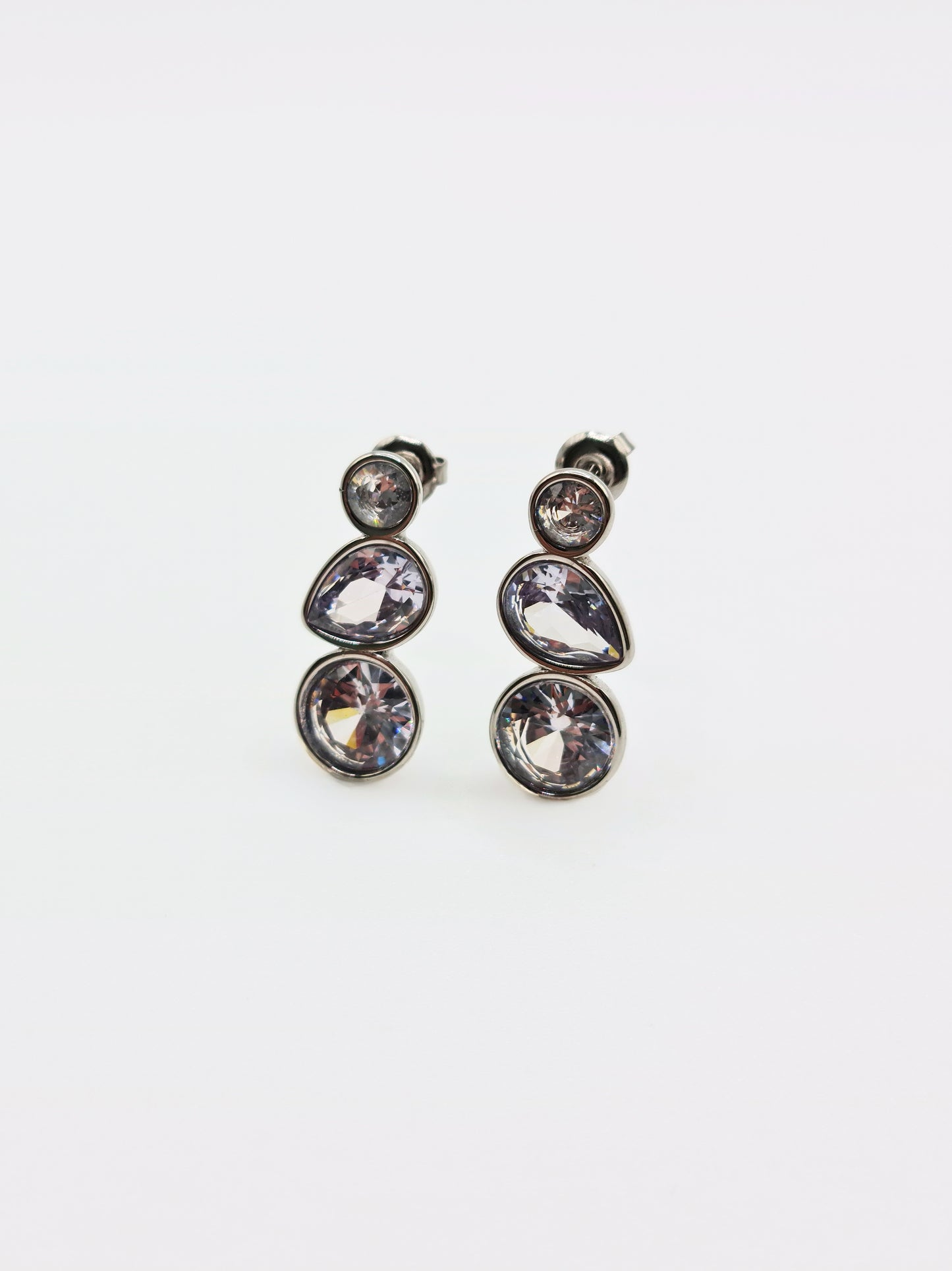 The Quartz Silver Finish Tarnish-Free Bezel Crystal Stud Earrings