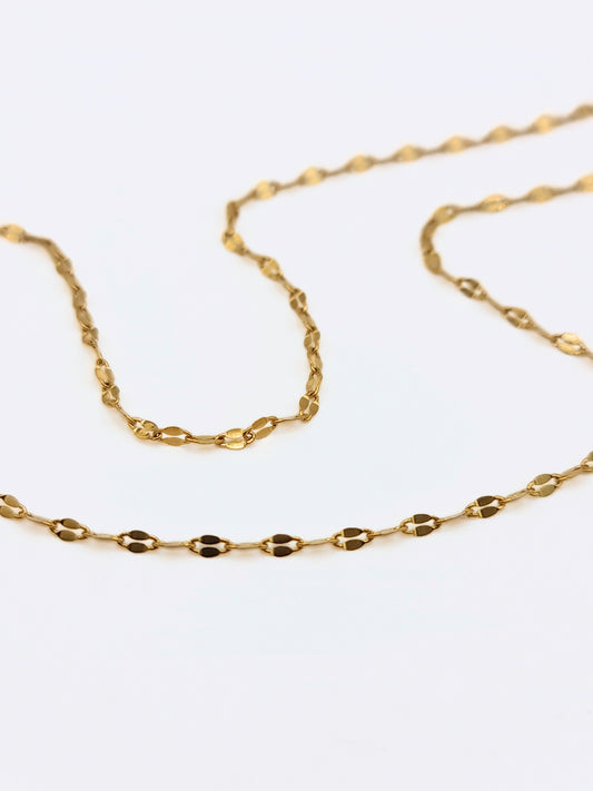 The Flora 18k Gold Plated Stainless Steel Delicate Textured Crimp Chain Necklace.