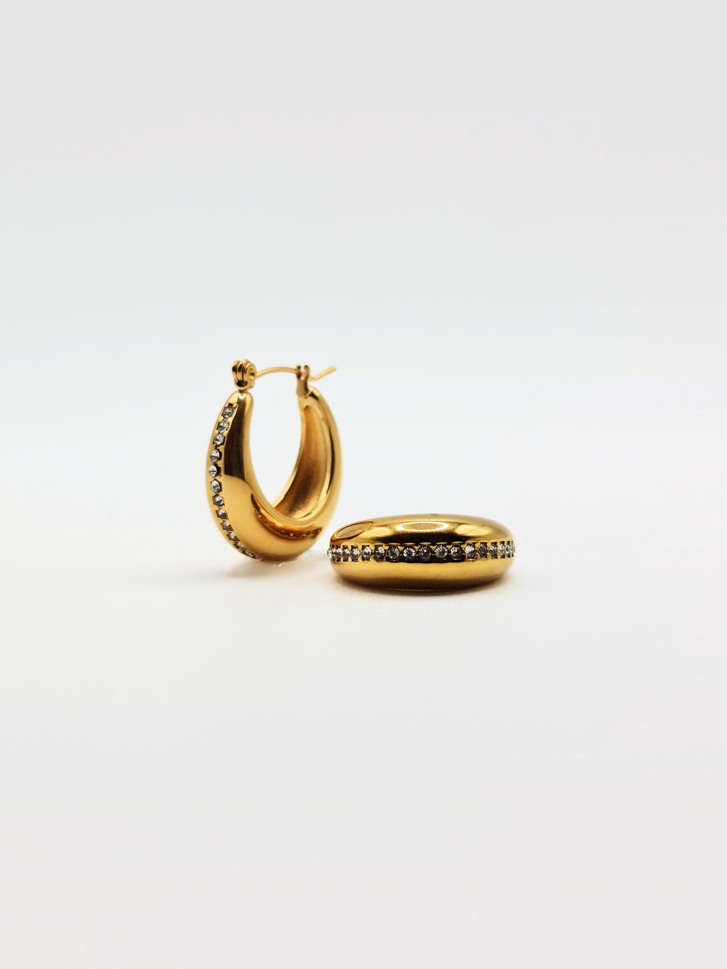 The Ovatus 18k Gold Plated Tarnish-Free Crystal Pave Oval Hoop Earrings