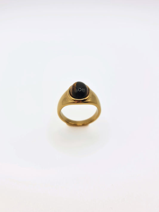 The Eden 18k Gold Plated Stainless Steel Tiger Eye Semi Precious Natural Stone Ring.