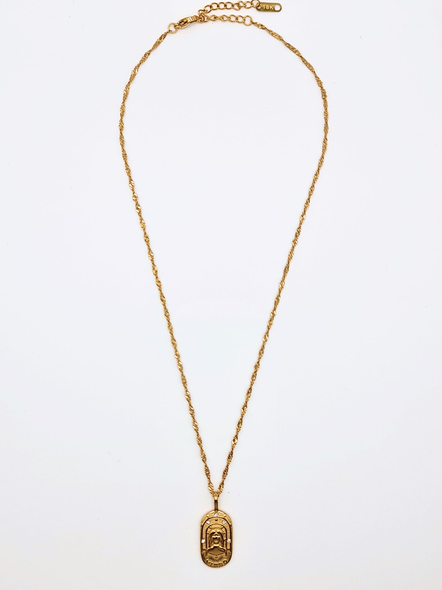 The Kiki Virgo 18k Gold Plated Stainless Steel Zodiac Starsign Crystal Necklace.