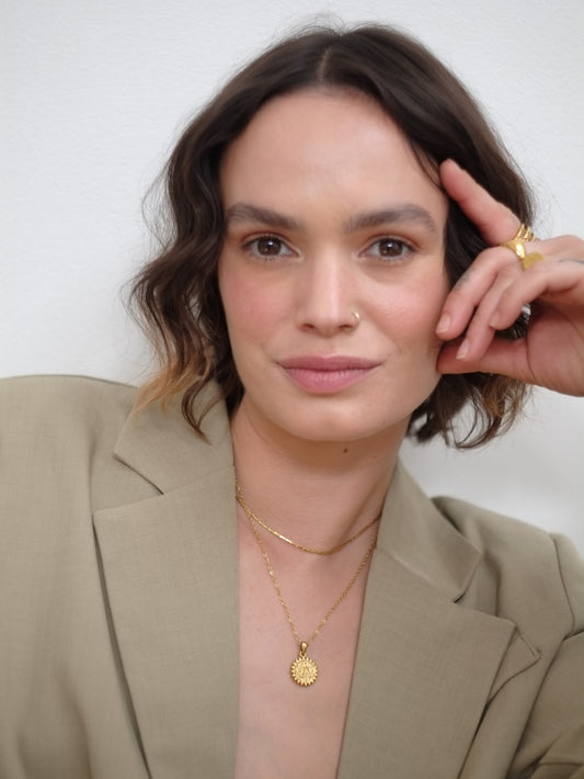 The Talisman Collection 'L' Initial 18k Gold Plated Stainless Steel Ball Trim Pendant Necklace.