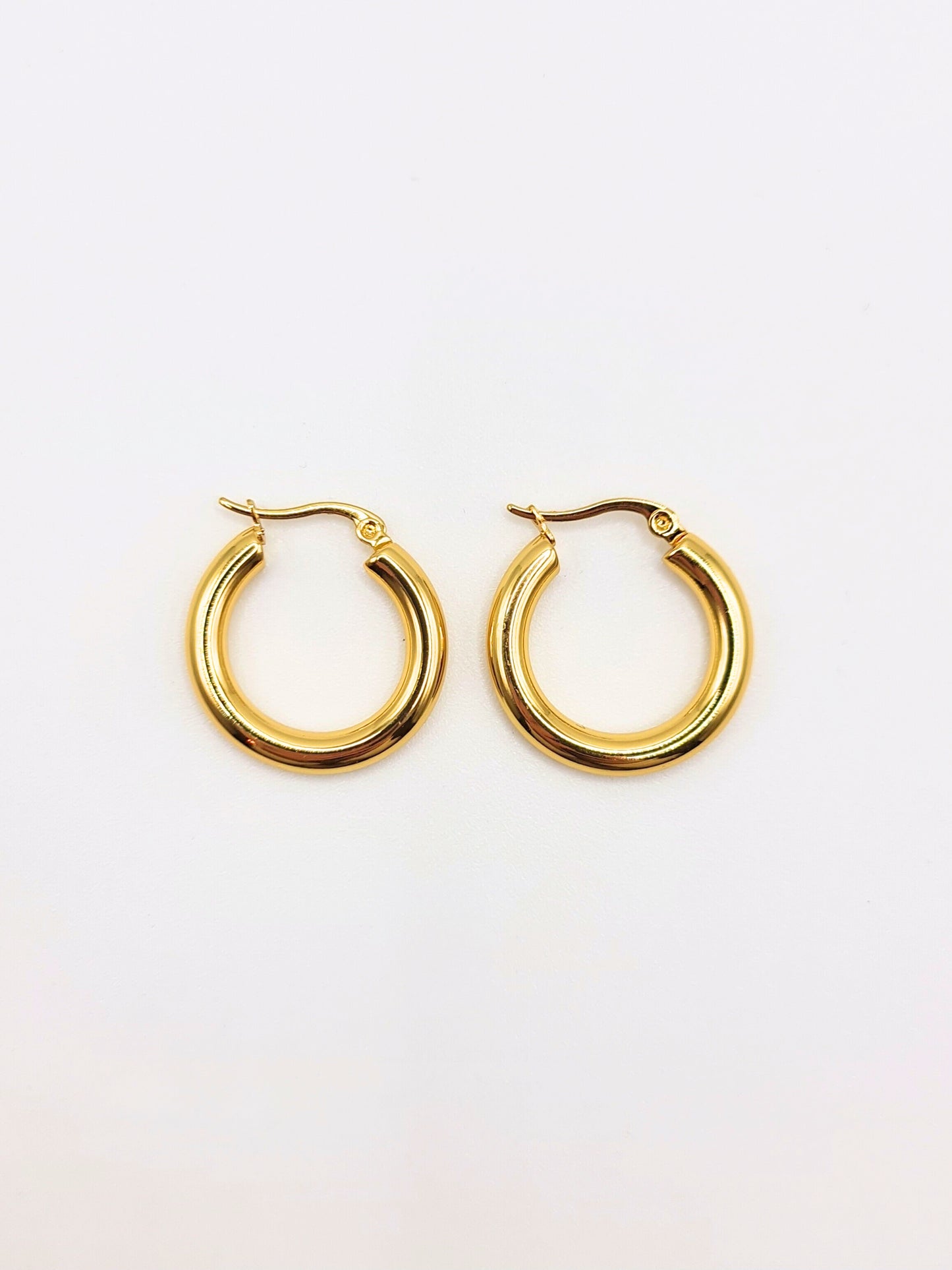 The Cassie 18k Gold Plated Stainless Steel Medium Hoop Earrings.
