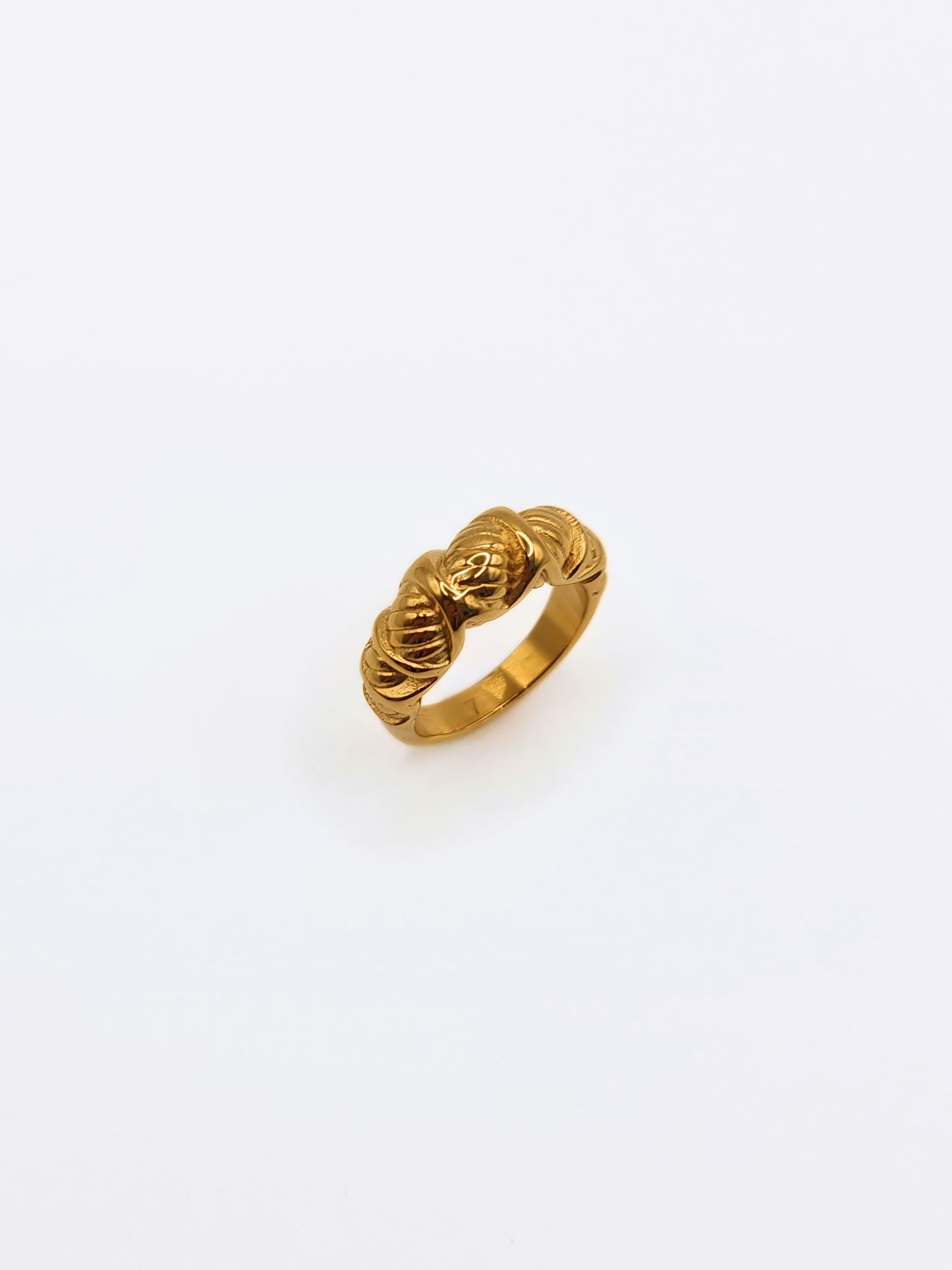 The Bali Collection 18k Gold Plated Stainless Steel Etched Twist Dome Ring.