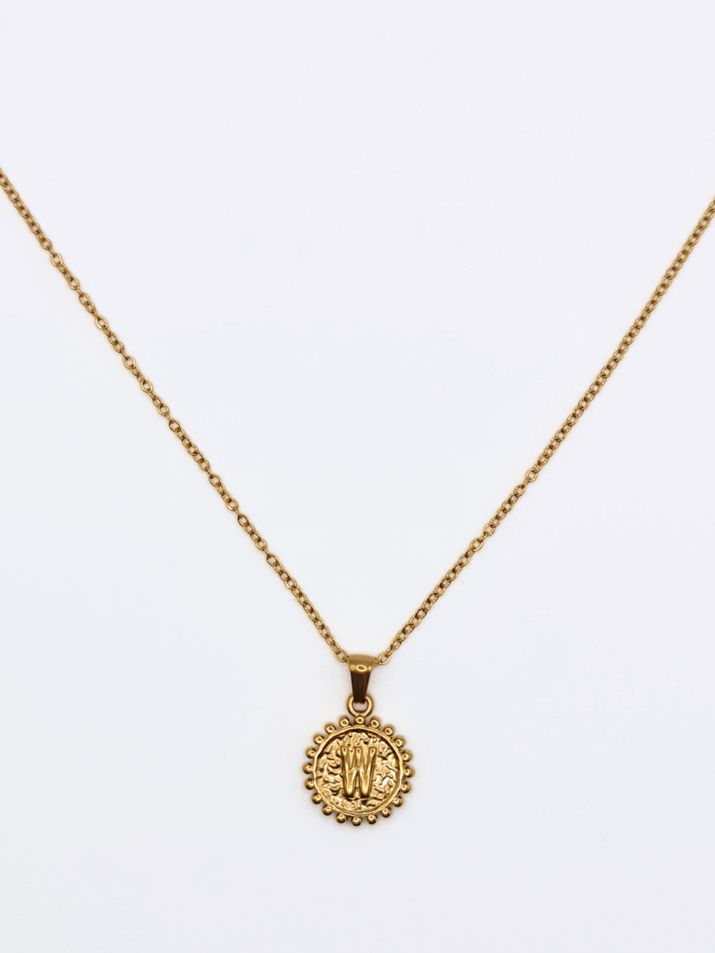 The Bali Collection 'W' Initial 18k Gold Plated Stainless Steel Ball Trim Pendant Necklace.