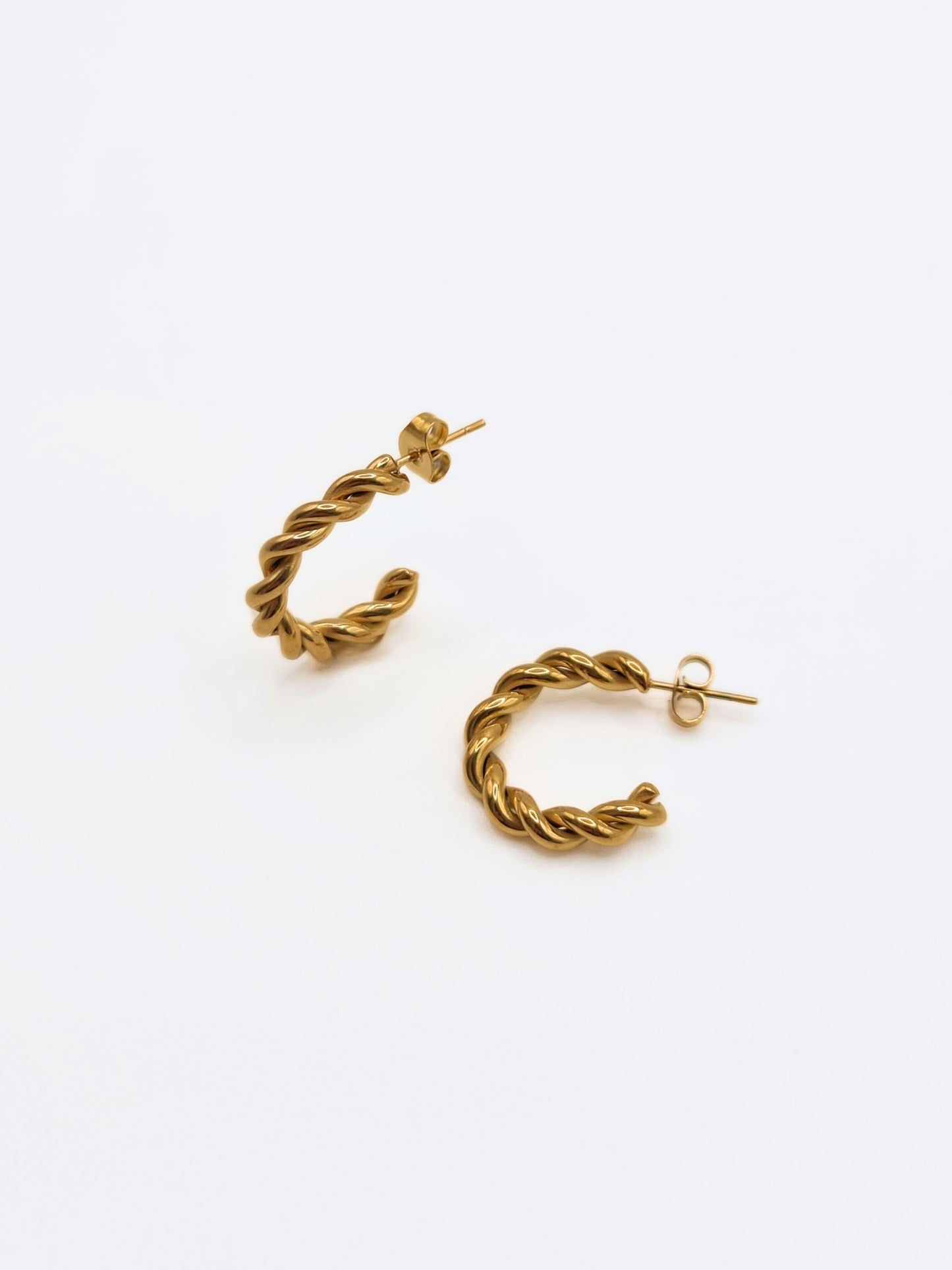 The Bali Collection 18k Gold Plated Stainless Steel Plaited Hoop Earrings.