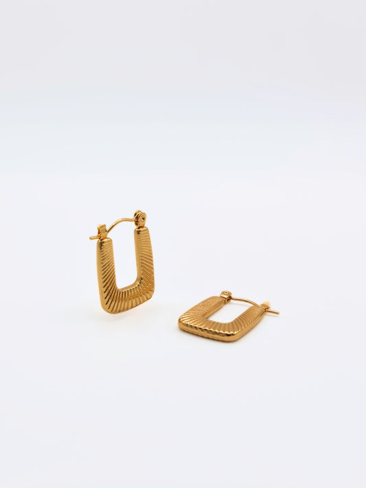The Arthur 18k Gold Plated Stainless Steel Etched Rectangle Hoop Earrings.