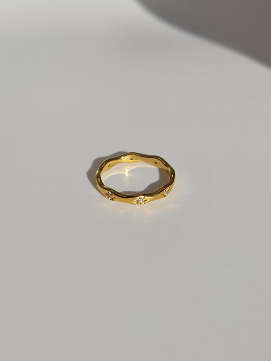 The Hope 18k Gold Plated Stainless Steel Crystal Celestial Wavy Ring.