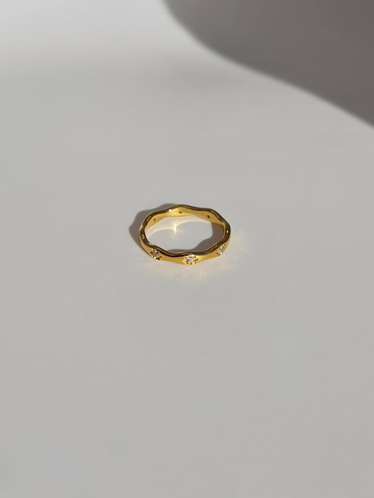 The Hope 18k Gold Plated Stainless Steel Crystal Celestial Wavy Ring.