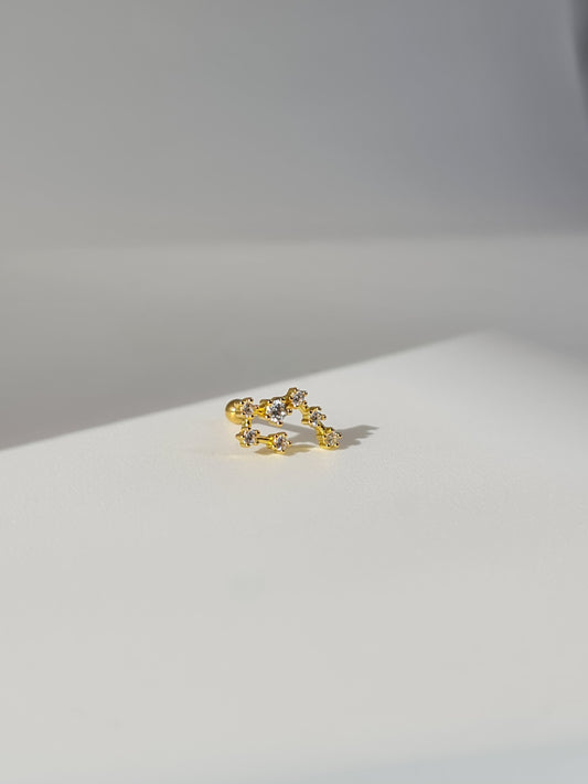 The Constellations Taurus 18k Gold Plated Stainless Steel Cubic Zirconia Ear Climber Zodiac Star Sign Cartilage Lobe Stud Earring.