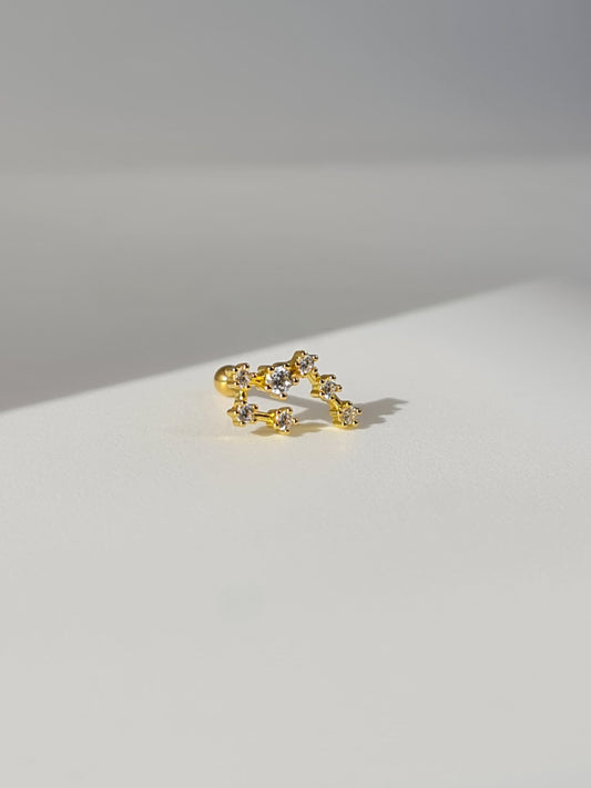 The Constellations Taurus 18k Gold Plated Stainless Steel Cubic Zirconia Ear Climber Zodiac Star Sign Cartilage Lobe Stud Earring.