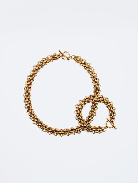 The Archie Set 18k Gold Plated Stainless T-Bar Fastening Chunky Chain Necklace and Bracelet Co-ord.